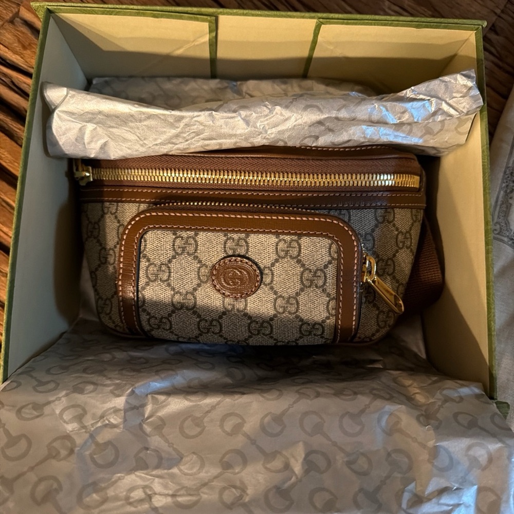 Gucci Beige and Brown Monogram Belt Bag
